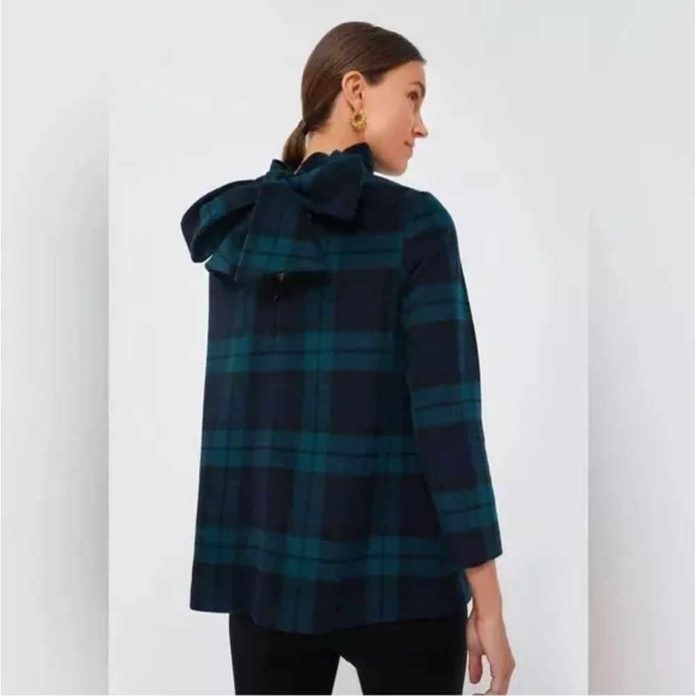 Tuckernuck Navy and Teal Plaid Bow-Back Top